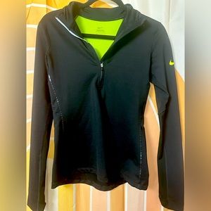 Nike Pro black quarter zip with lime green details